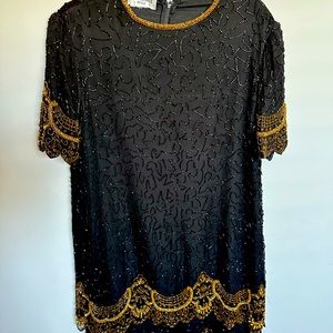 Brilliante by JA Formal Dress Sz XL Black and Gold Sequins Midi | Flapper Dress